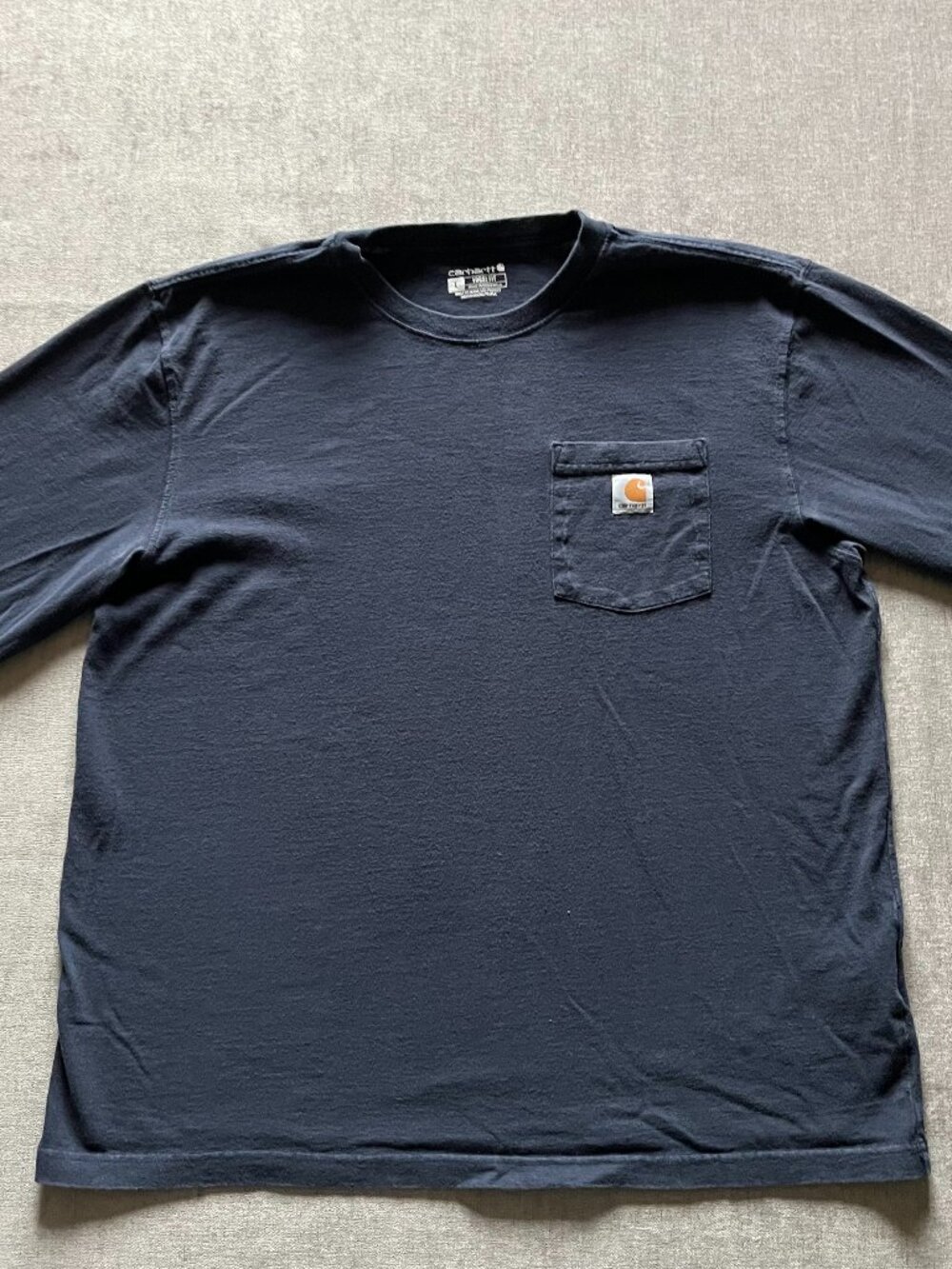 Carhartt Loose Fit Long Sleeve T-Shirt Men L Blue Workwear Cotton Pocket Top